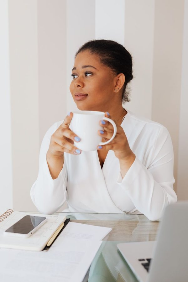 Business owner smiling during her relaxed five-minute setup call